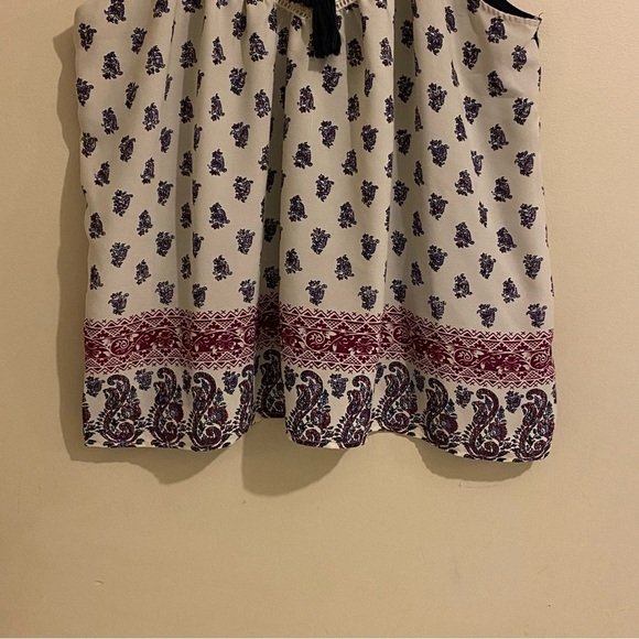 Jolt Navy Cream Maroon Floral Sleeveless Tank Top Size L Large Tie Front - Picture 4 of 7